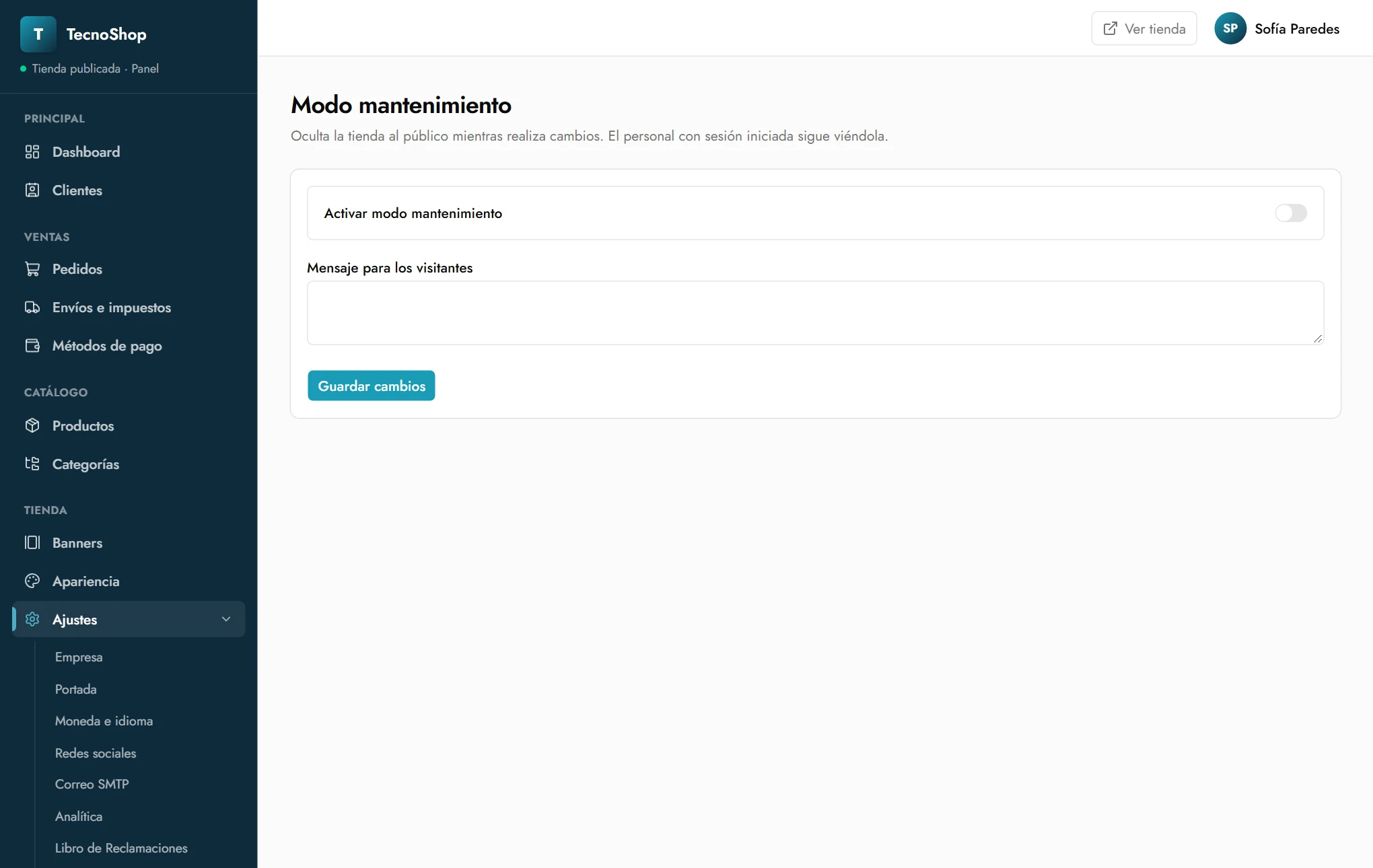 Ajustes del modo mantenimiento