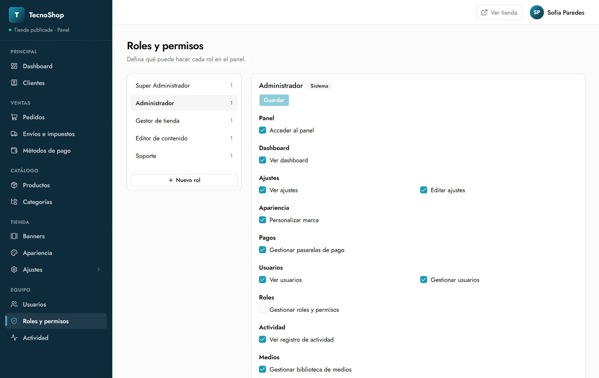 Matriz de roles y permisos