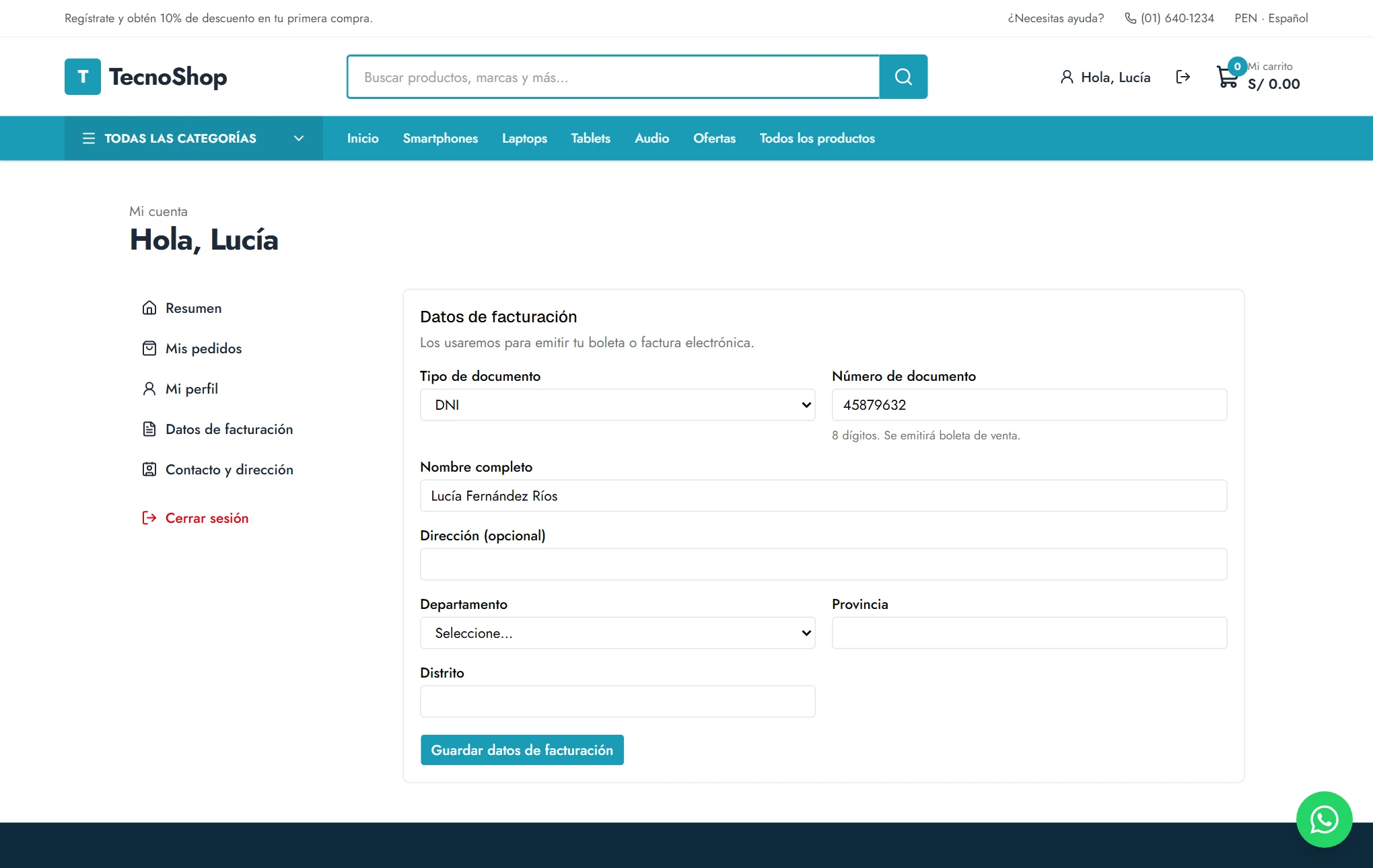 Datos de facturación del cliente