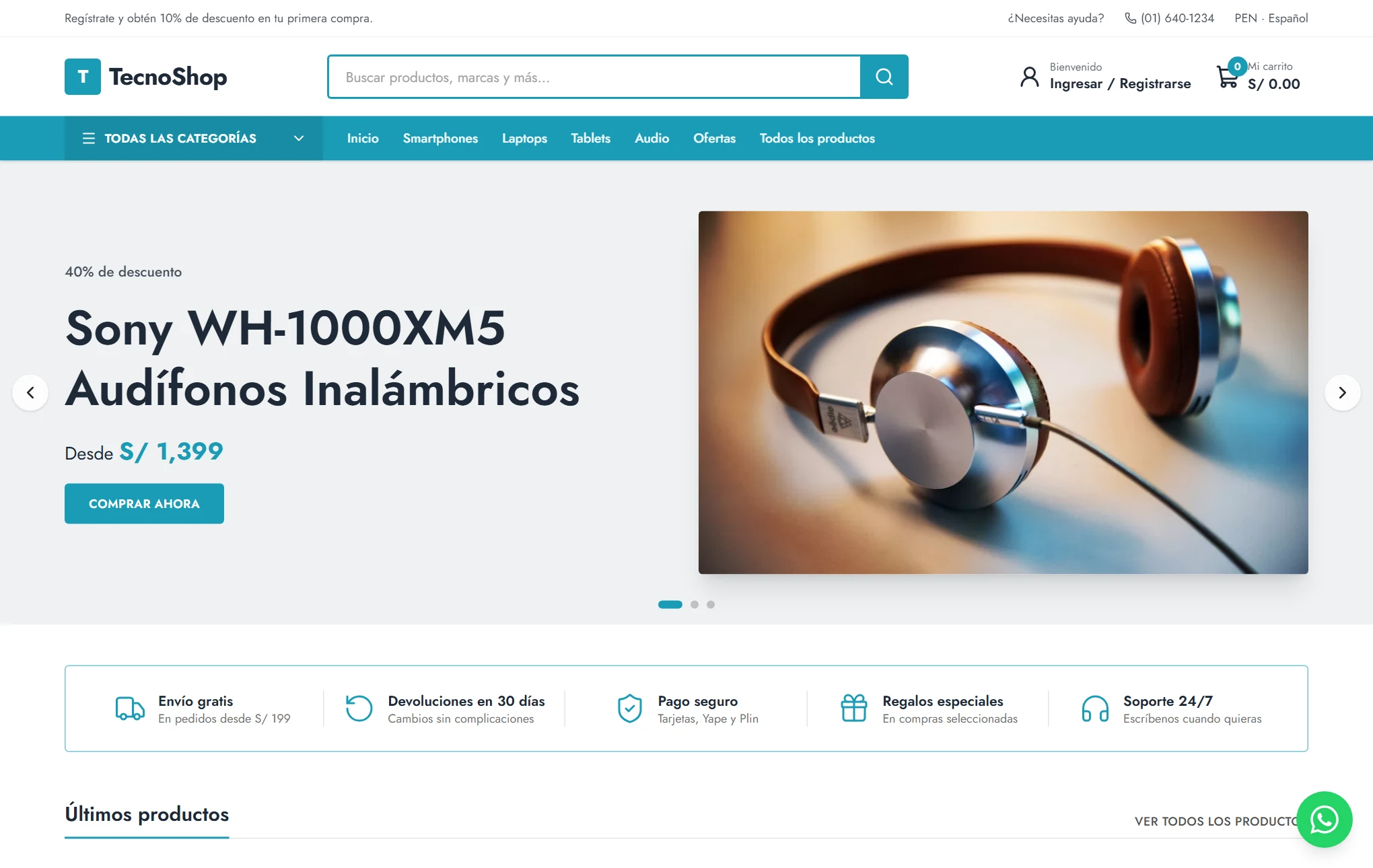 Portada de la tienda con banners y productos