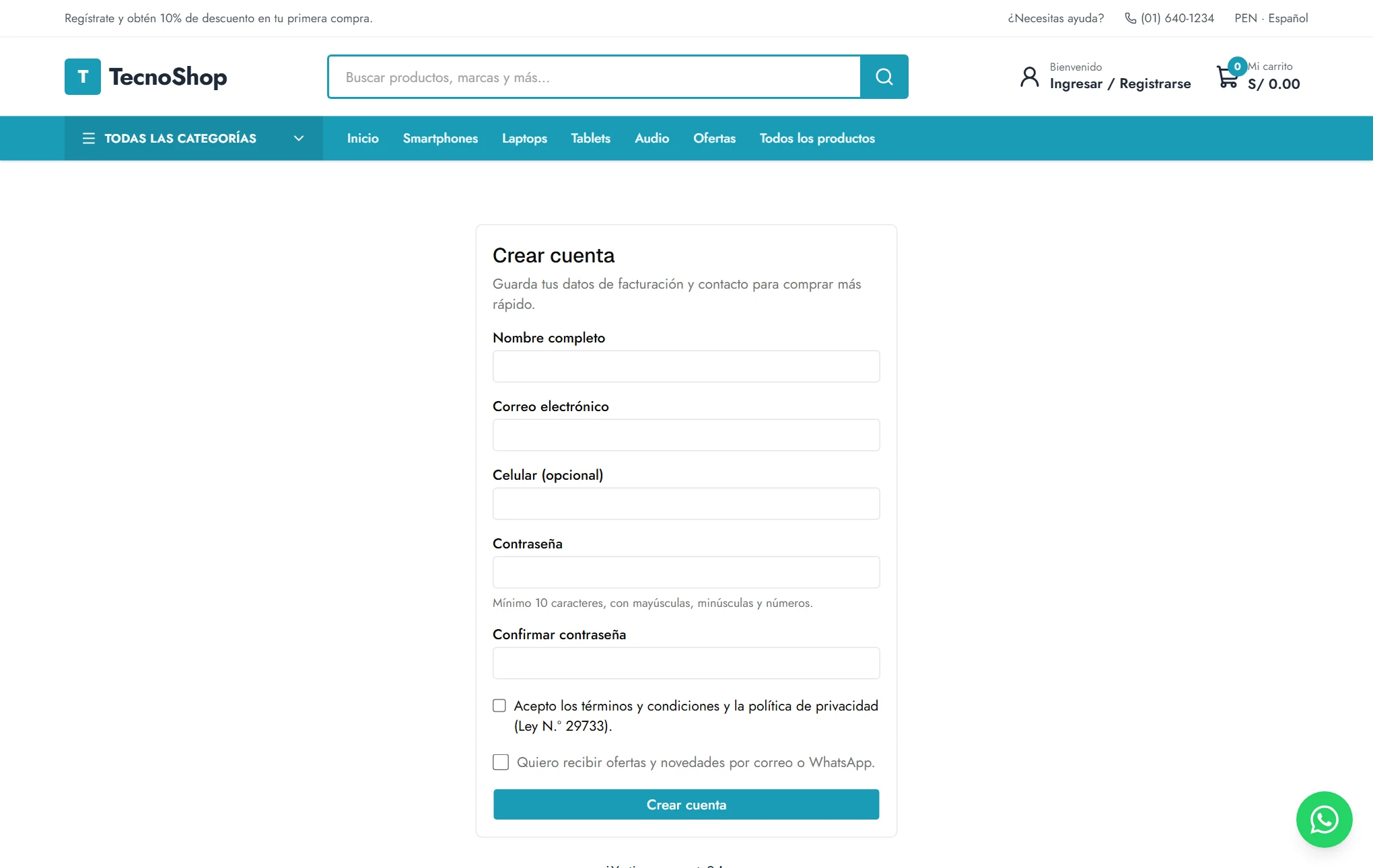 Formulario de registro de cliente